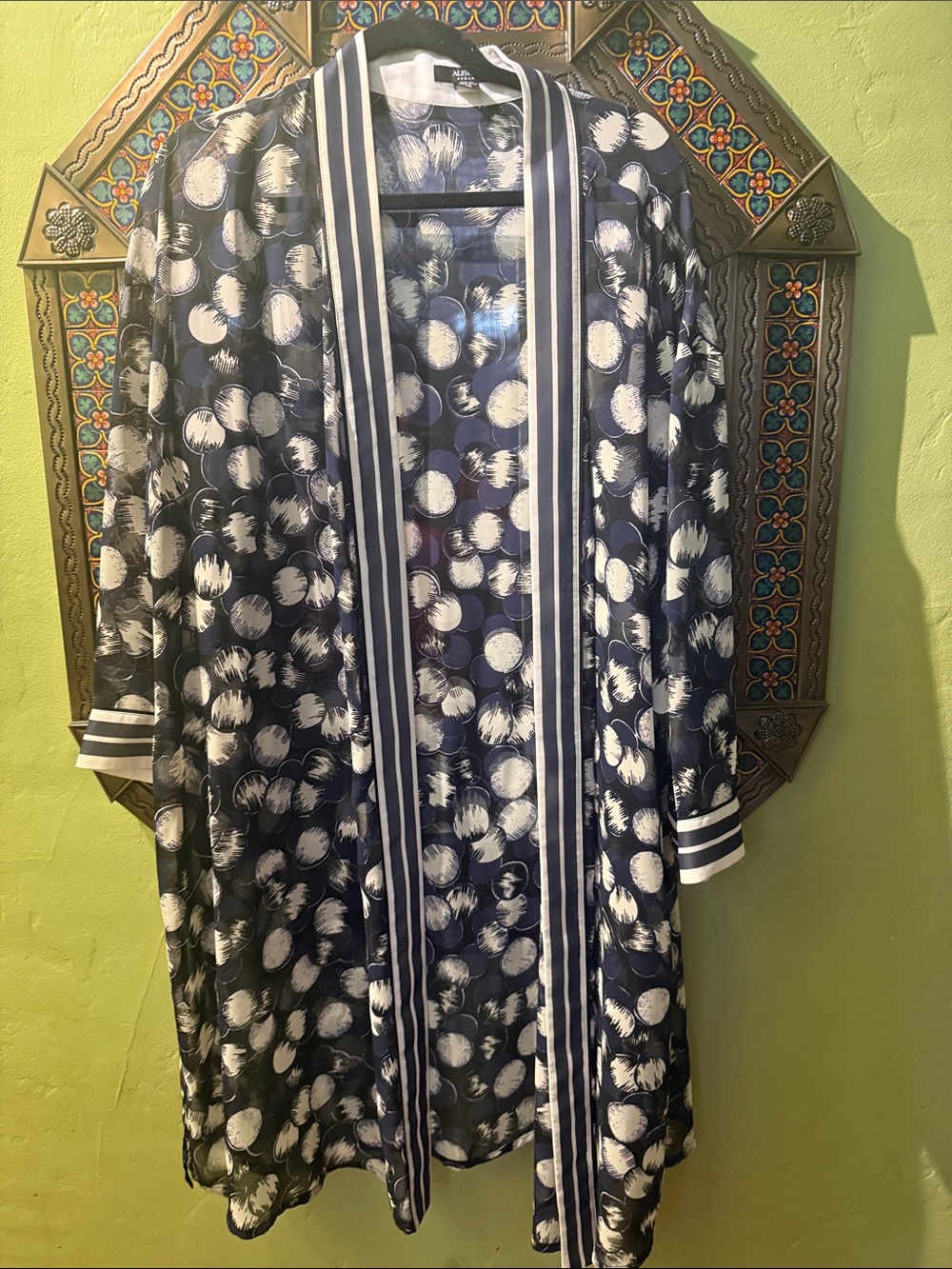 Alfani Navy and White Dot-Print Kimono Cardigan